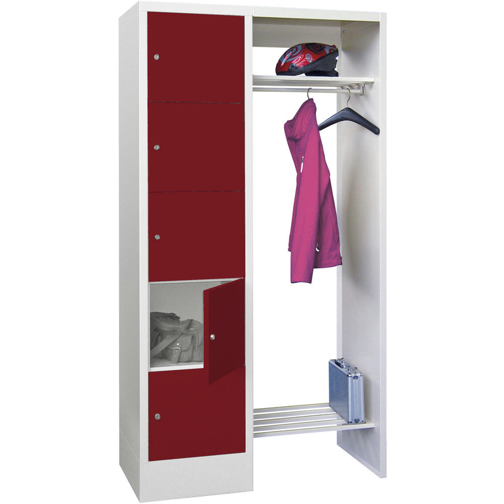 Garderobe mit Schließfachschränken BASIC | Rubinrot RAL 3003 | 400 | 1 | 5
