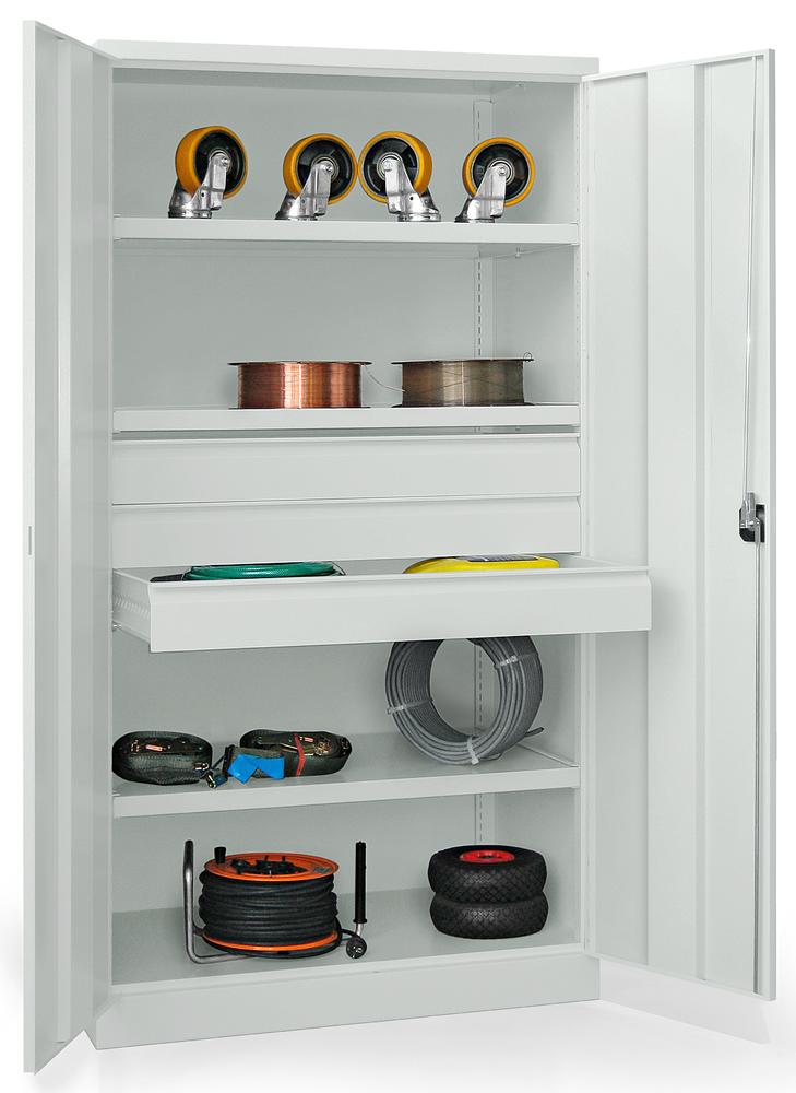 Schwerlastschrank ohne Mitteltrennwand | Lichtgrau RAL 7035 | 1040 | 3 Schubladen H125 mm