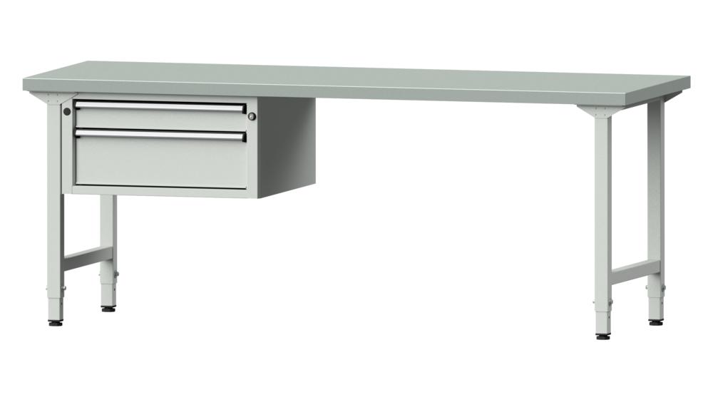 Werkbank SERIE ERGO | Lichtgrau RAL 7035 | 2000 | Stahlblechbelag-Platte