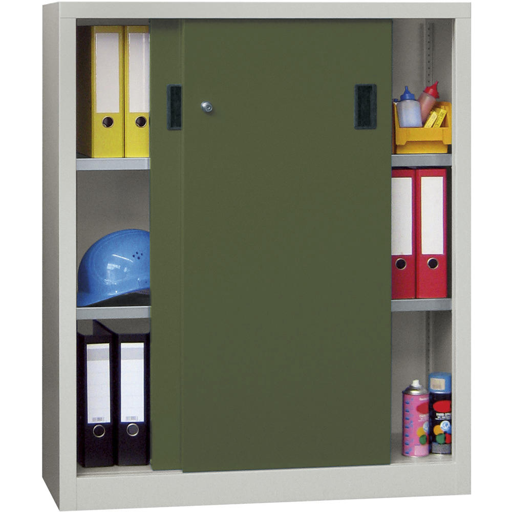 Schiebetüren-Stahlschrank SYSTEM FLEX | Resedagrün RAL 6011 | 1000 | 400 | mit Stahltüren
