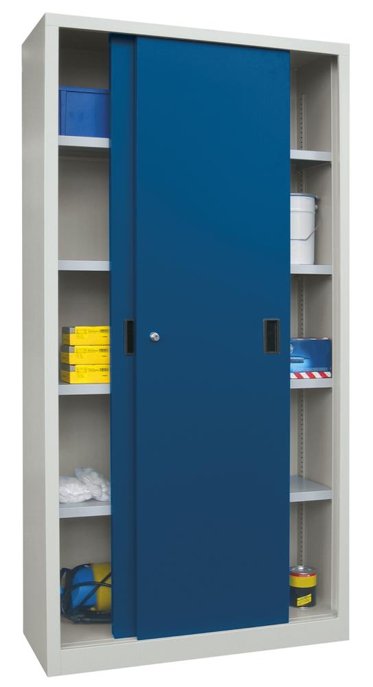 Schiebetüren-Stahlschrank SYSTEM FLEX | Enzianblau RAL 5010 | 1000 | 400 | mit Stahltüren
