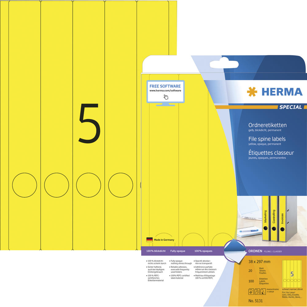 HERMA Ordneretiketten 5131 DIN A4 38x297mm gelb