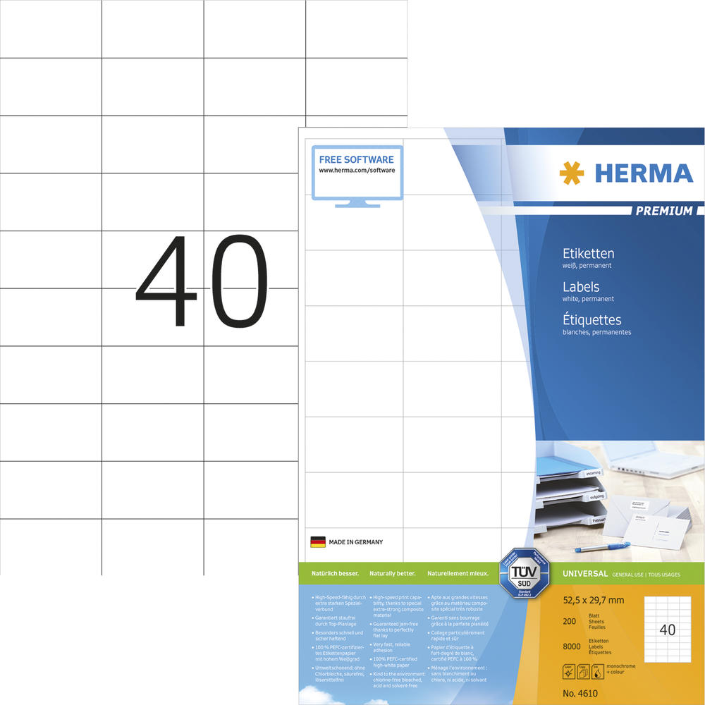 HERMA Etikett Premium 4610 52,2x29,7mm weiß 8.000