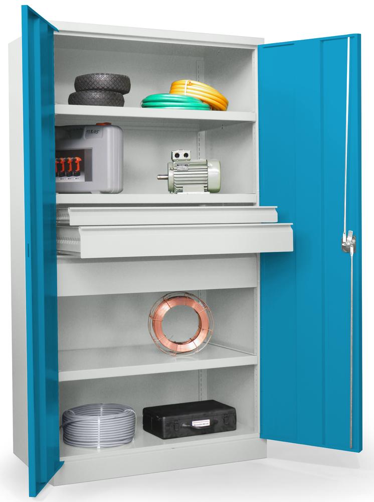 Schwerlastschrank ohne Mitteltrennwand | Lichtblau RAL 5012 | 1040 | 3 Schubladen: 1xH75, 1xH125, 1xH175 mm