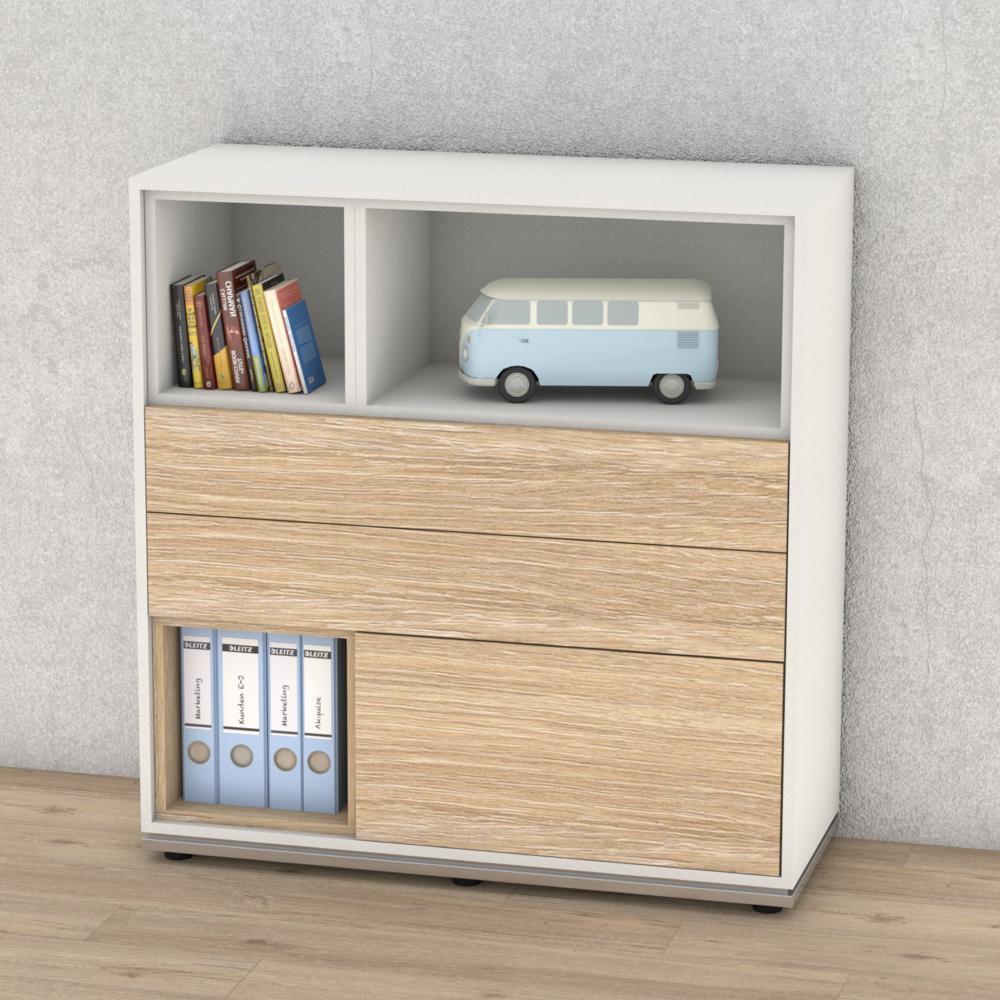 Schrank 3OH 1135 KOMBI MODUL | Weiß/Eiche hell | mit Schubkasten und Türen