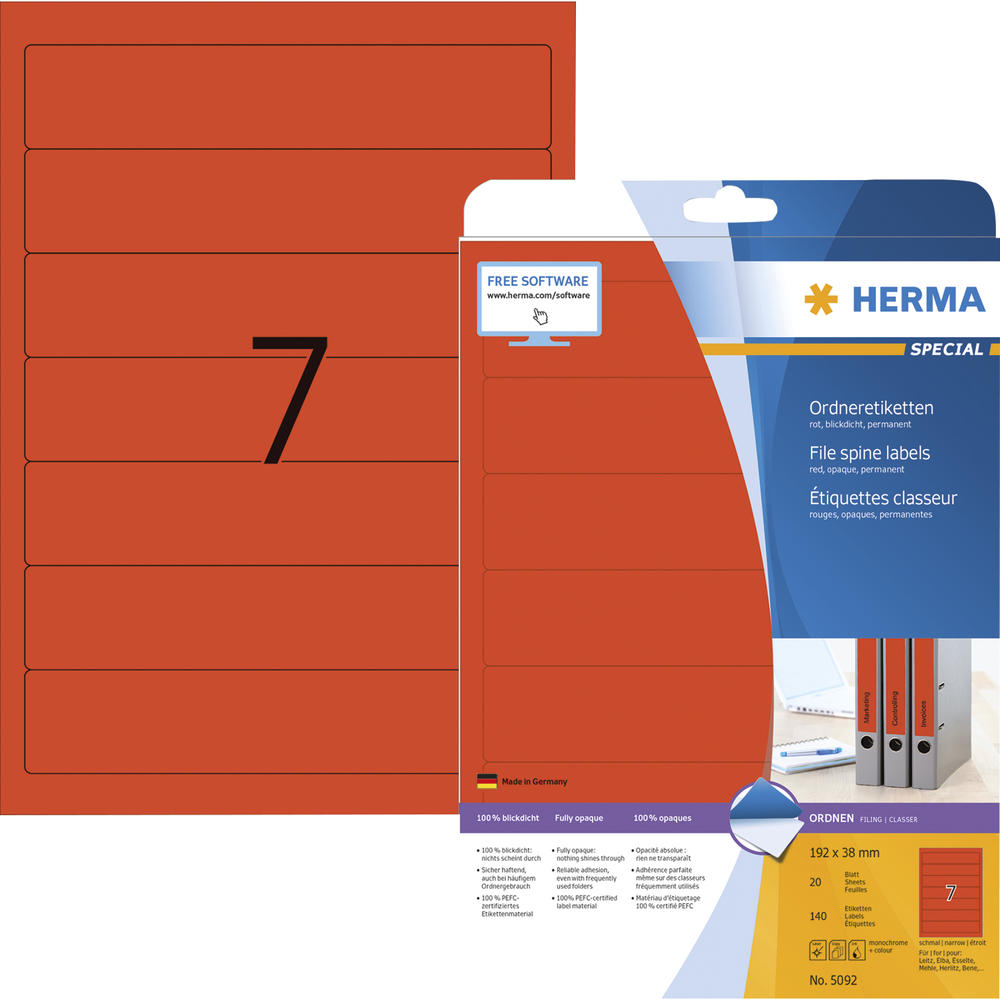 HERMA Ordneretikett 5092 kurz/schmal sk rot 140