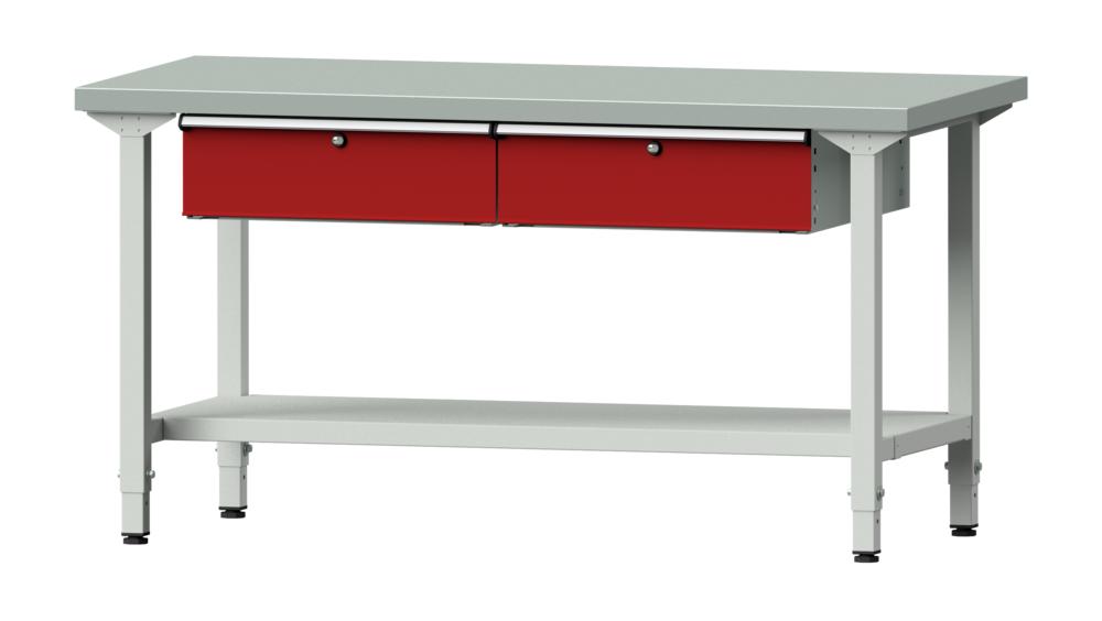 Werkbank SERIE ERGO | Karminrot RAL 3002 | 1500 | Stahlblechbelag-Platte