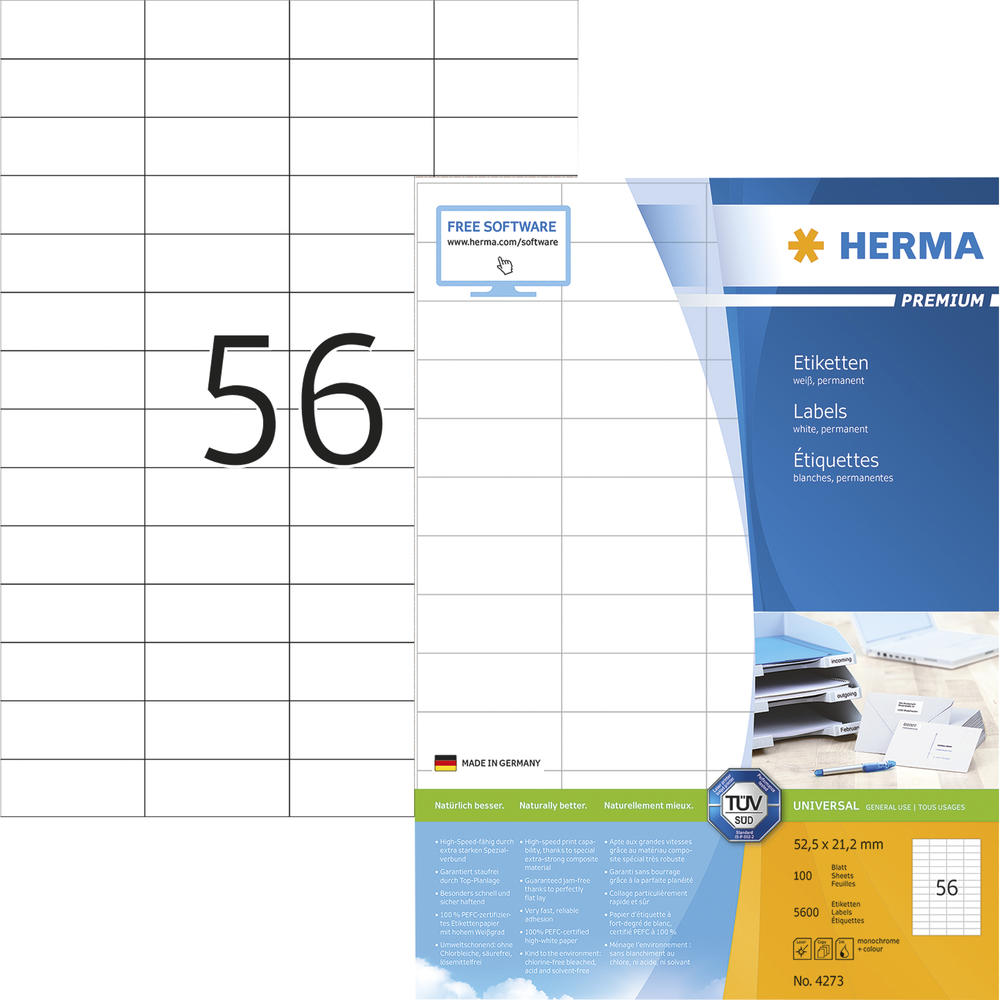 HERMA Etikett Premium 4273 52,5x21,2mm weiß 5.600