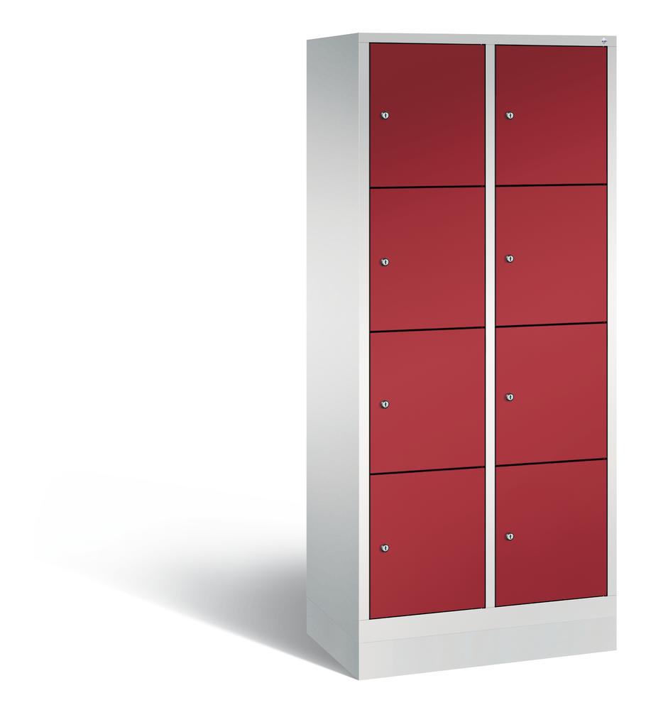 Schließfachschrank mit Ladefunktion, 8 Fächer | Rubinrot RAL 3003 | Zylinderschloss | 8