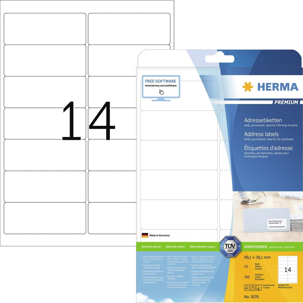 HERMA Adressetikett PREMIUM 5076 99,1x38,1mm weiß