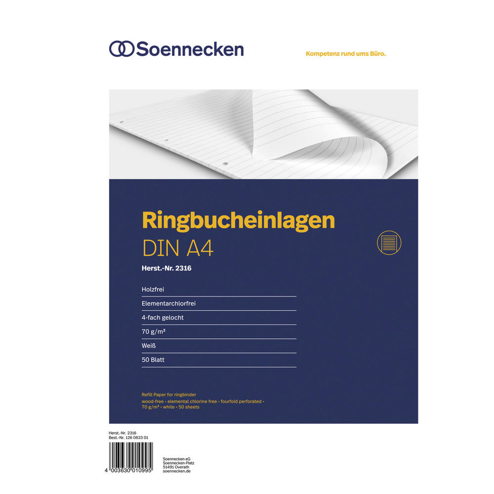 Soennecken Ringbucheinlage 2316 DIN A4 70g liniert