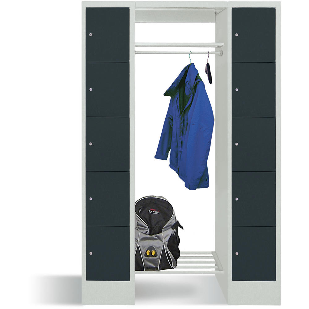 Garderobe mit Schließfachschränken BASIC | Anthrazitgrau RAL 7016 | 300 | 2 | 10