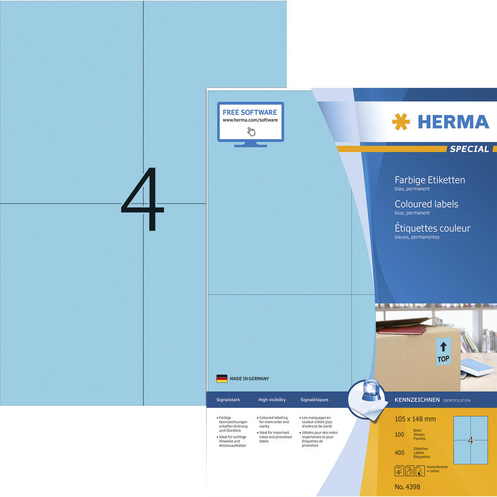 HERMA Etikett SPECIAL 4398 105x148mm blau 400