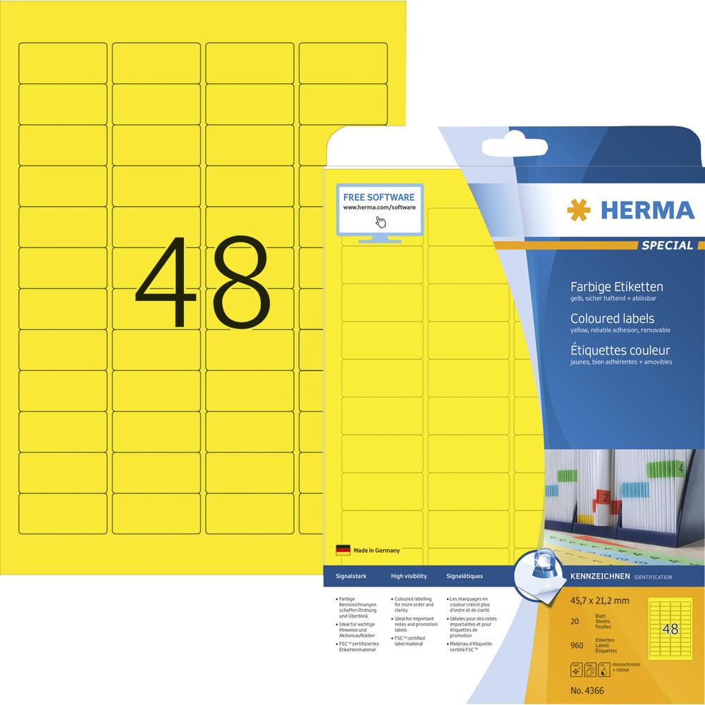 HERMA Etikett Special 4366 45,7x21,2mm gelb 960