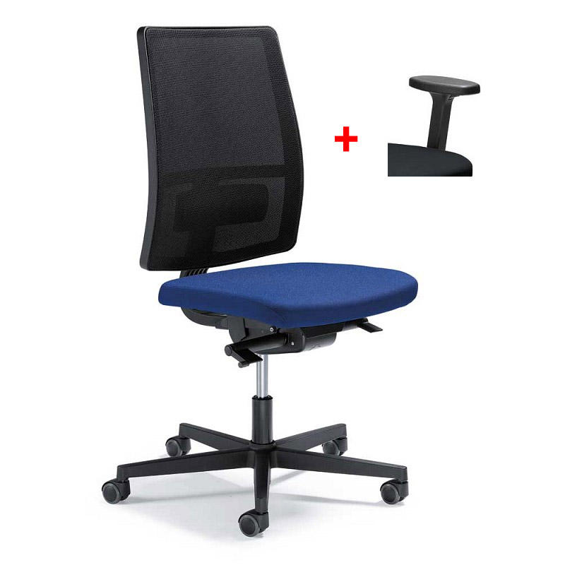 Bürostuhl ecoSIT ohne Armlehnen | Schwarz/Blau | Stoffsitz mit Netzrücken