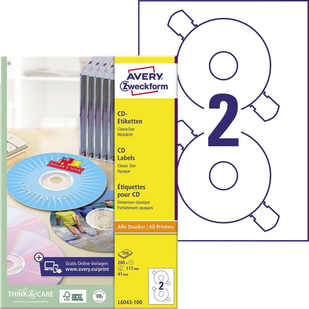 Avery Zweckform CD/DVD-Etikett L6043-100 matt weiß