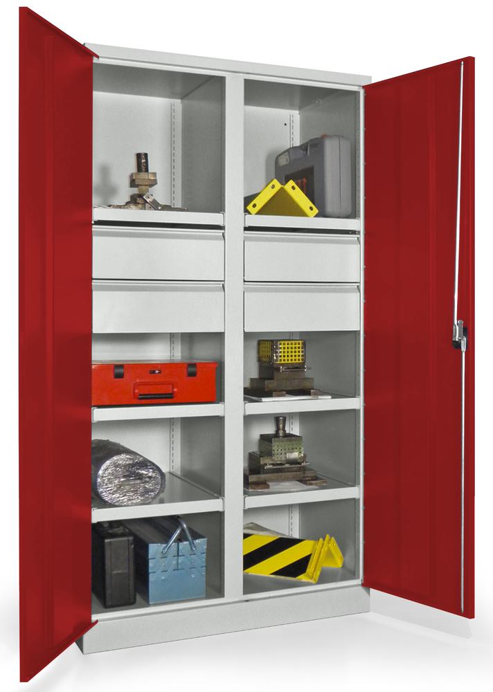 Schwerlastschrank mit Mitteltrennwand | Rubinrot RAL 3003 | 1040 | 4 Schubladen H175 mm