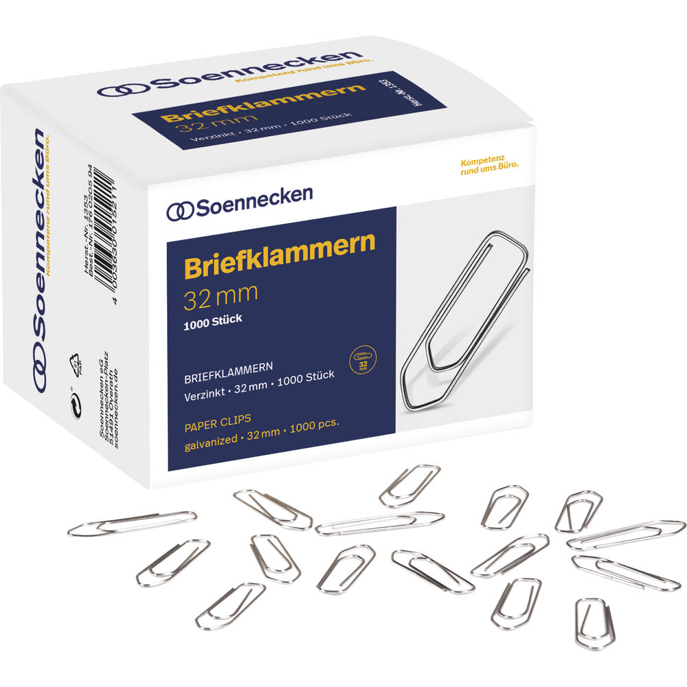 Soennecken Briefklammer 1353 32mm verzinkt 1.000
