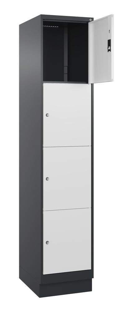 Schließfachschrank CLASSIC PLUS, mit Sockel | Verkehrsweiß RAL 9016 | mit Sockel | Schwarzgrau RAL 7021 | 400 | 1 | 4