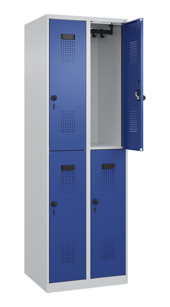 Doppelstöckiger Stahlspind EVOLO PLUS,bodenstehend | Enzianblau RAL 5010 | Bodenstehend | Lichtgrau RAL 7035 | 300 | 2