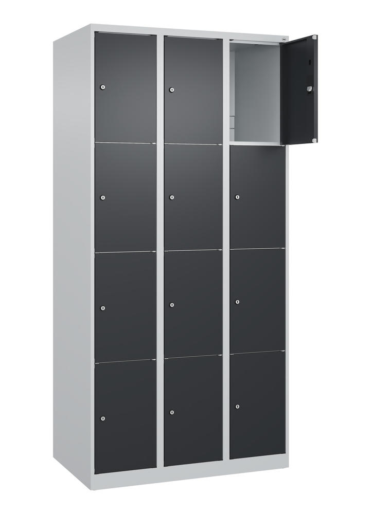 Schließfachschrank CLASSIC PLUS, bodenstehend | Schwarzgrau RAL 7021 | Bodenstehend | Lichtgrau RAL 7035 | 300 | 3 | 12