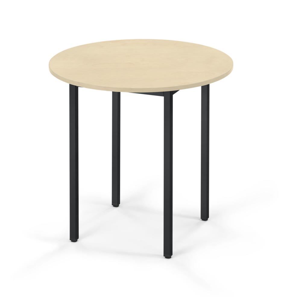 Konferenztisch rund, Gestell 4-Fuß | Ahorndekor | Schwarz RAL 9011 | 600