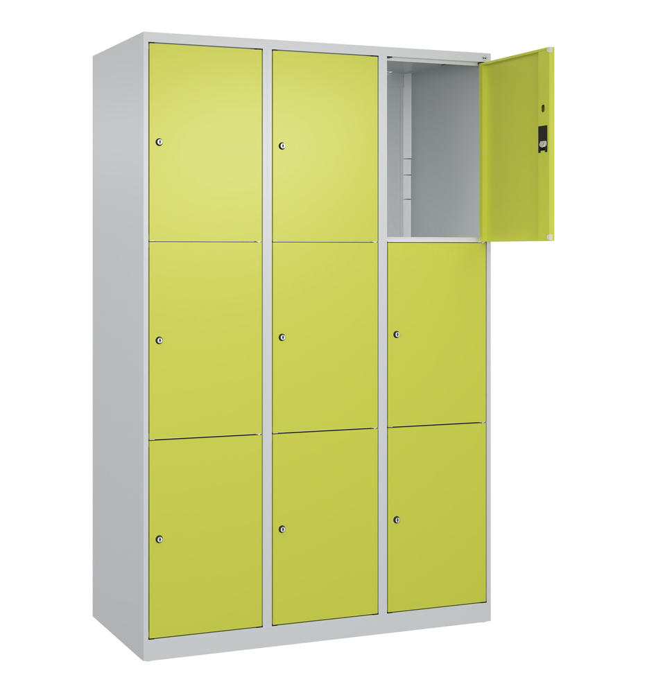 Schließfachschrank CLASSIC PLUS, bodenstehend | Clowngrün RAL 1108060 | Bodenstehend | Lichtgrau RAL 7035 | 400 | 3 | 9
