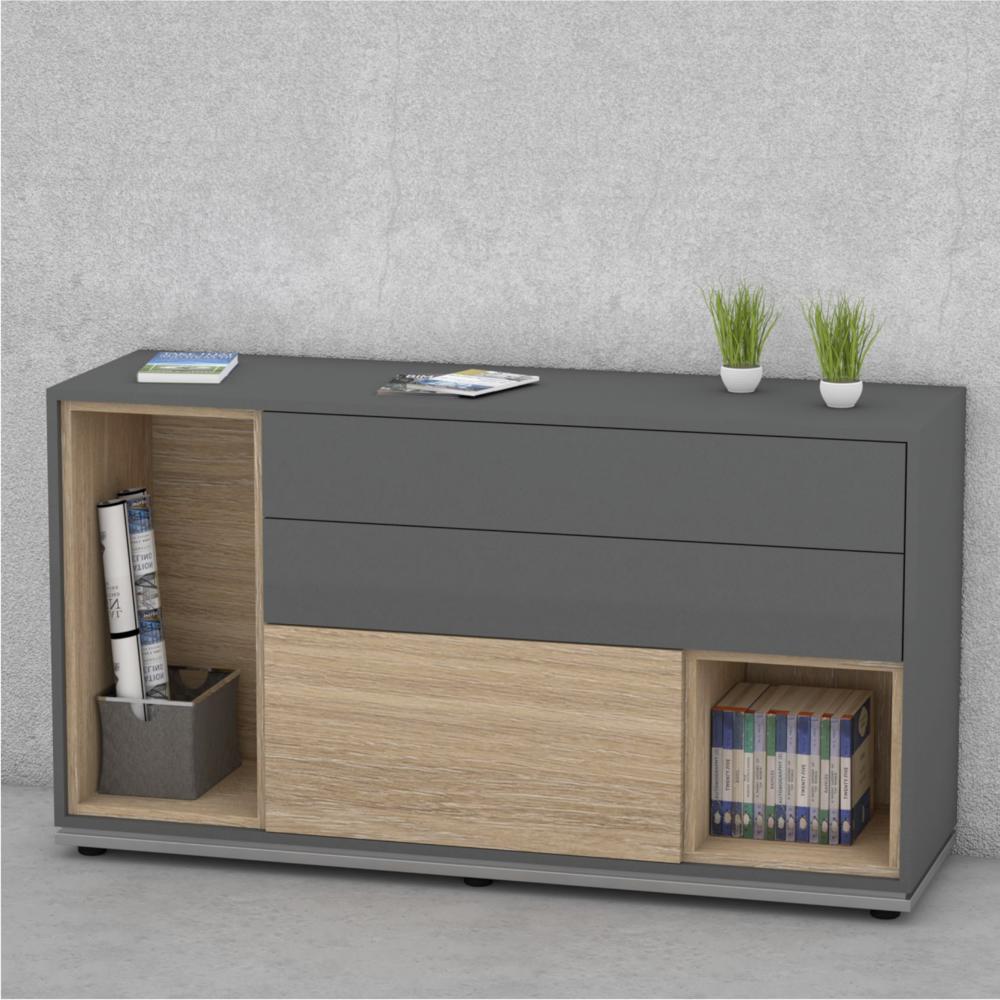 Schrank 2OH 1500 KOMBI MODUL | Anthrazit/Eiche hell | mit Schubkasten und Türen