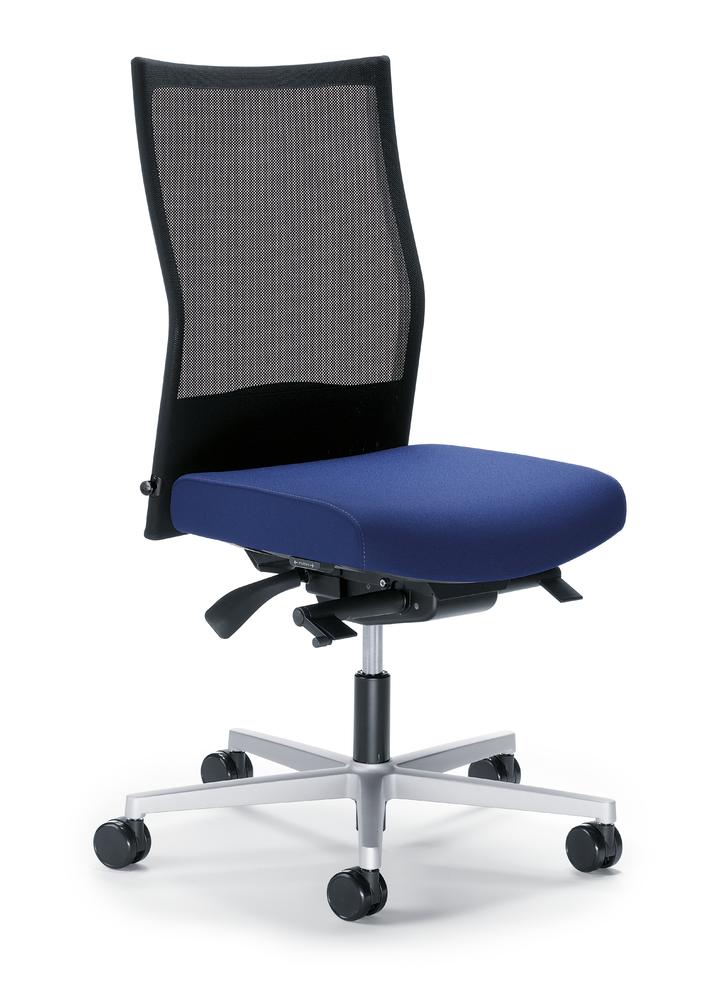Bürostuhl winSIT NET ohne Armlehnen | Schwarz/Blau | Sitzneigeverstellung-Automatik, Sitztiefenverstellung, Synchronmechanik | Alusilber