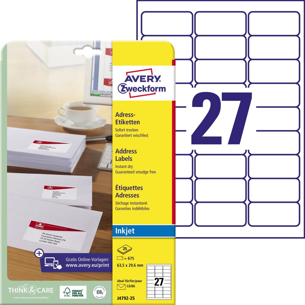 Avery Zweckform Etikett J4792-25 63,5x29,6mm ws