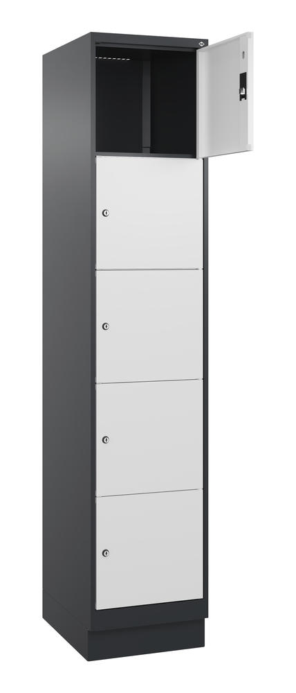 Schließfachschrank CLASSIC PLUS, mit Sockel | Verkehrsweiß RAL 9016 | mit Sockel | Schwarzgrau RAL 7021 | 400 | 1 | 5