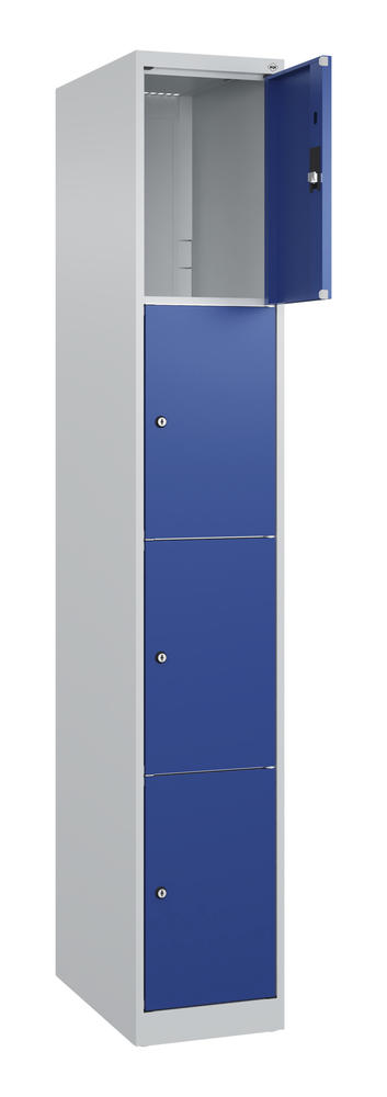 Schließfachschrank CLASSIC PLUS, bodenstehend | Enzianblau RAL 5010 | Bodenstehend | Lichtgrau RAL 7035 | 300 | 1 | 4