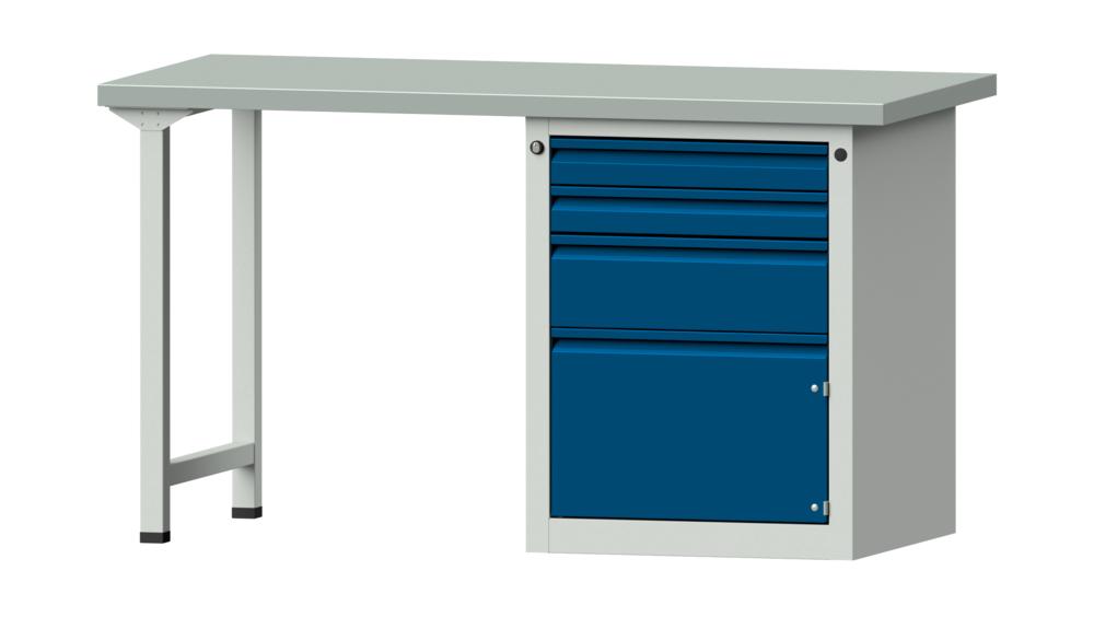 Werkbank SERIE ALLROUND | Enzianblau RAL 5010 | 1500 | Stahlblechbelag-Platte