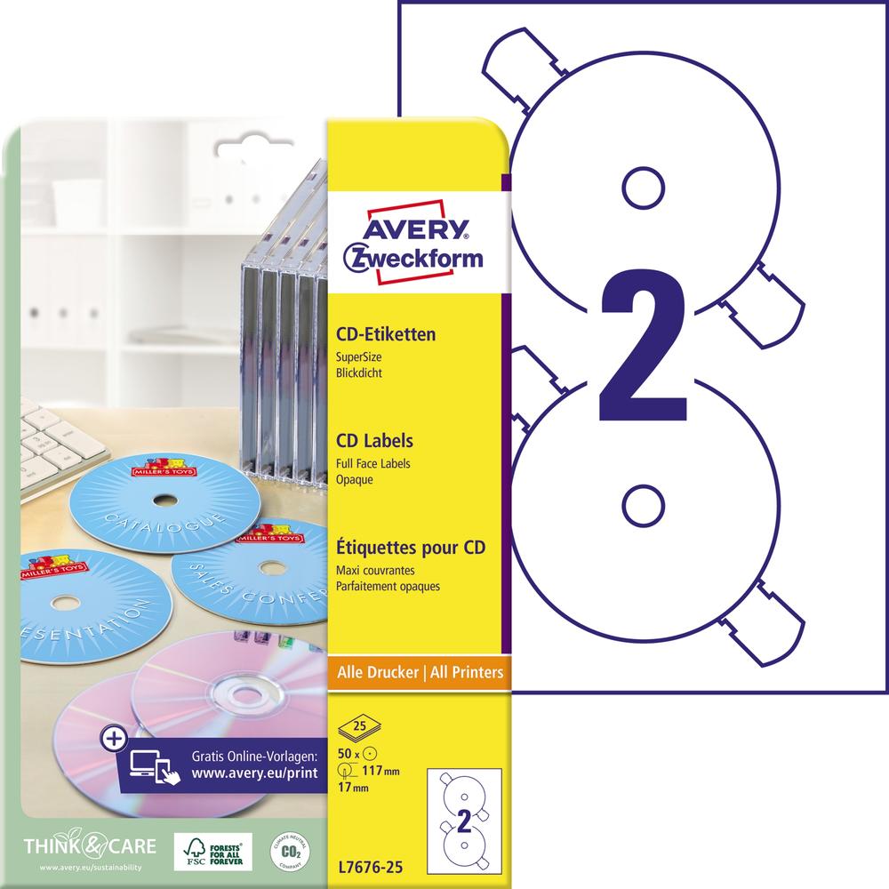 Avery Zweckform CD/DVD-Etikett L7676-25 matt 50