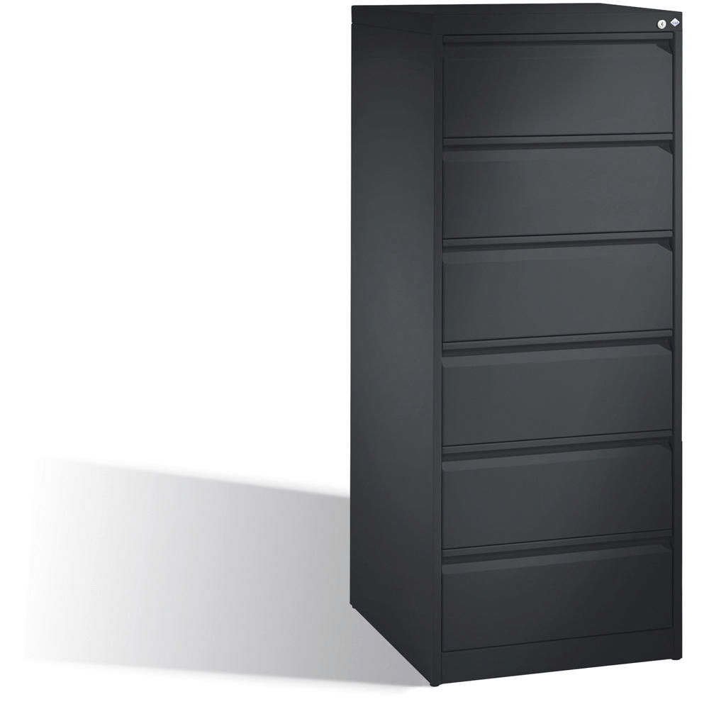 Karteikartenschrank DIN A5, 6 Schübe | Anthrazit RAL 7021 | doppelbahnig