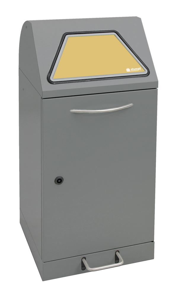 Wertstoffsammler Serie Flexx, mit Innenbehälter | Graualuminium RAL 9007 | mit Inneneinsatzbehälter | Einwurfklappe fußbetätigt | 60,00