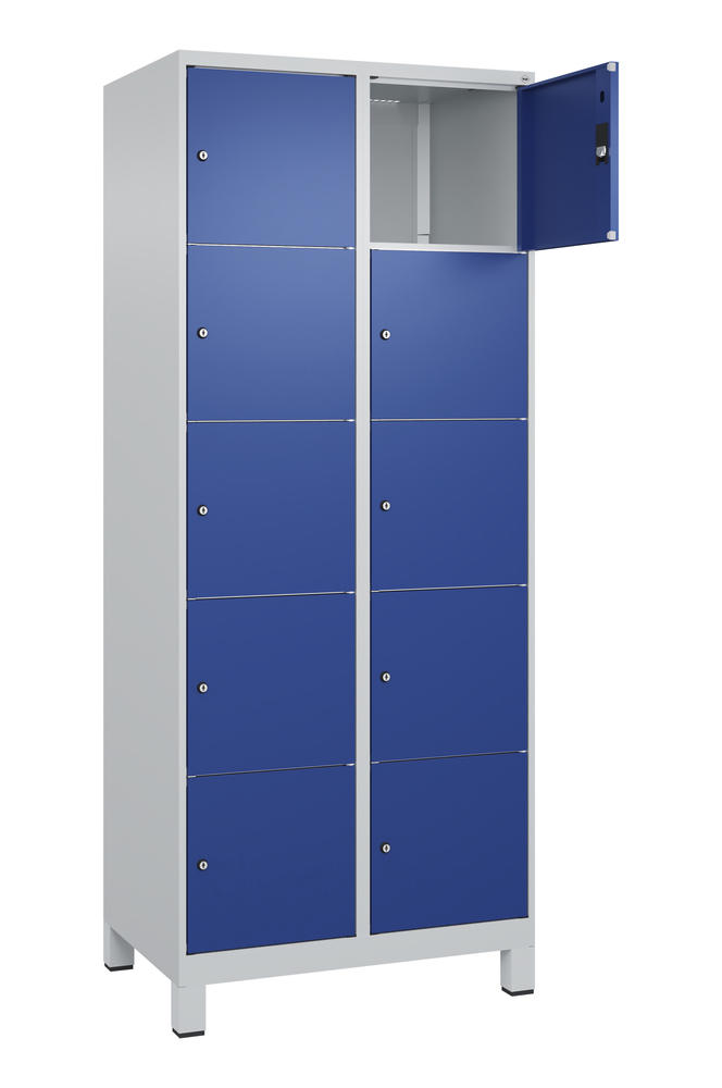 Schließfachschrank CLASSIC PLUS, mit Füßen | Enzianblau RAL 5010 | mit Füßen | Lichtgrau RAL 7035 | 400 | 2 | 10