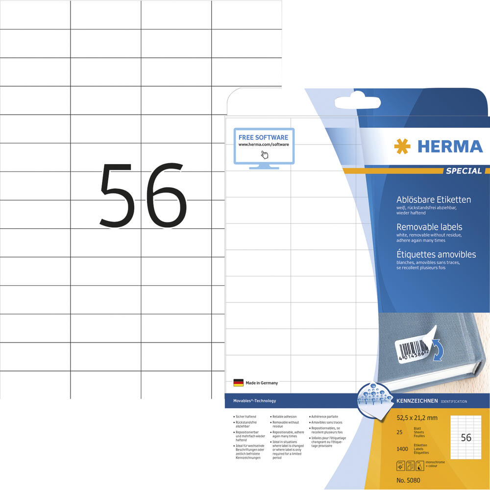 HERMA Etikett Movables 5080 52,5x21,2mm weiss