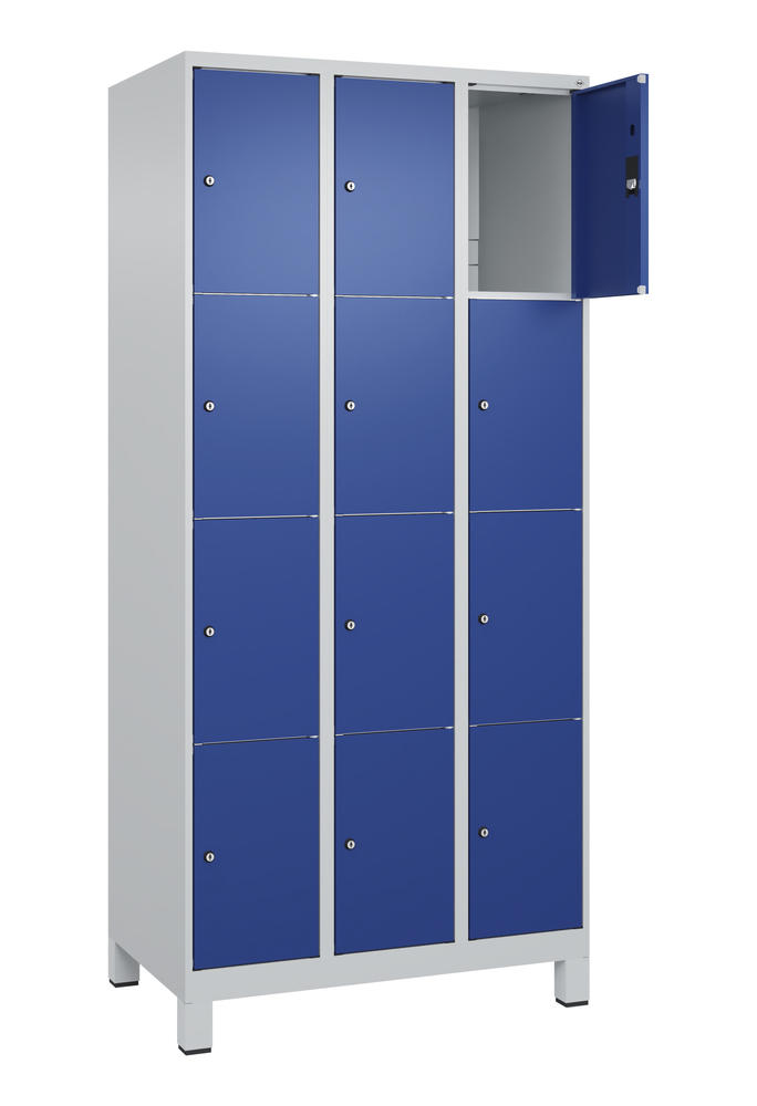 Schließfachschrank CLASSIC PLUS, mit Füßen | Enzianblau RAL 5010 | mit Füßen | Lichtgrau RAL 7035 | 300 | 3 | 12