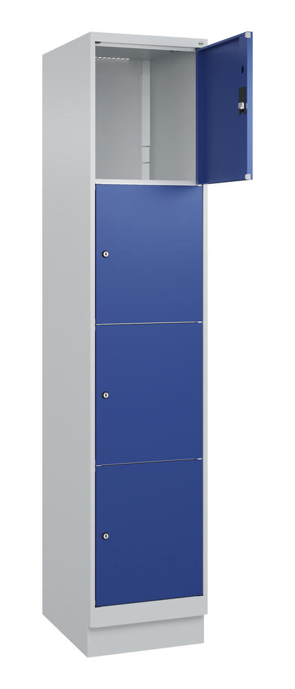 Schließfachschrank CLASSIC PLUS, mit Sockel | Enzianblau RAL 5010 | mit Sockel | Lichtgrau RAL 7035 | 400 | 1 | 4
