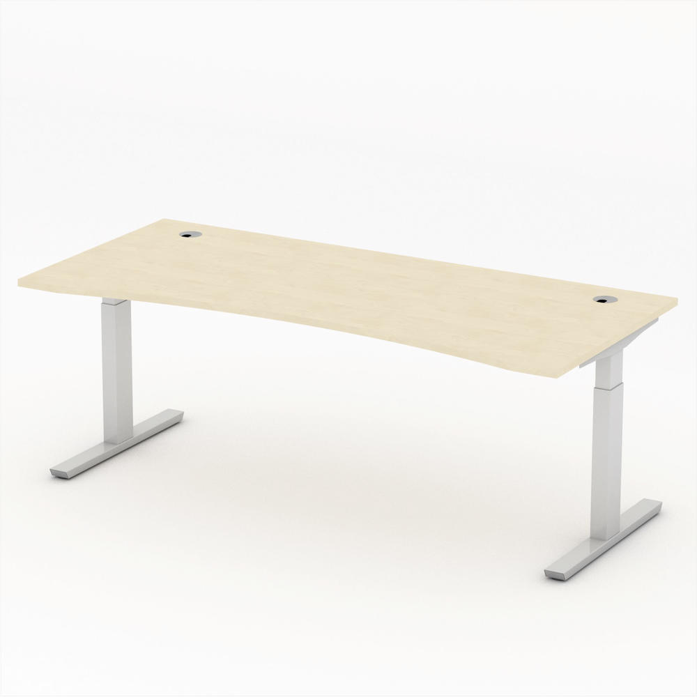 Schreibtisch Cockpit T-Fuß PROFI MODUL | Ahorndekor | 1800 | Alusilber