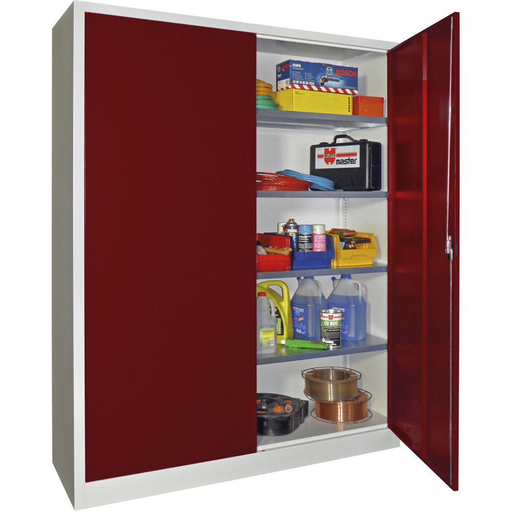 Material-Stahlschrank | Rubinrot RAL 3003 | 1500 | 500 | Lichtgrau RAL 7035