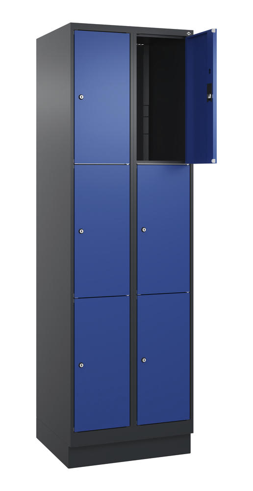 Schließfachschrank CLASSIC PLUS, mit Sockel | Enzianblau RAL 5010 | mit Sockel | Schwarzgrau RAL 7021 | 300 | 2 | 6
