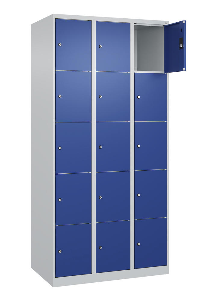 Schließfachschrank CLASSIC PLUS, bodenstehend | Enzianblau RAL 5010 | Bodenstehend | Lichtgrau RAL 7035 | 300 | 3 | 15