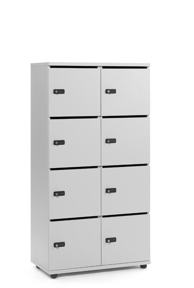 Schließfachschrank OFFICE-LINE mit 8 Fächern | Lichtgrau | mit Posteinwurf | Lichtgrau | Mechanisches Zahlen-Kombinationsschloss
