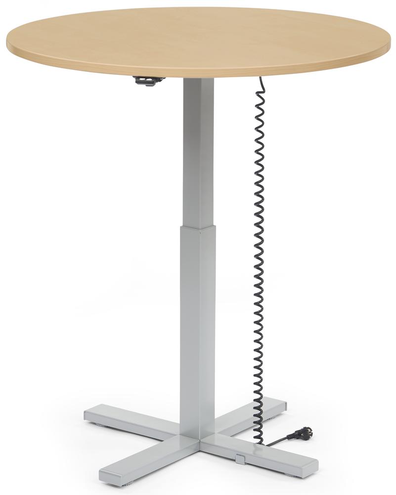 Höhenverstellbarer Schreibtisch MODUL Monosäule | Buchedekor | Platte Rund - Durchmesser 1000 mm | Alusilber