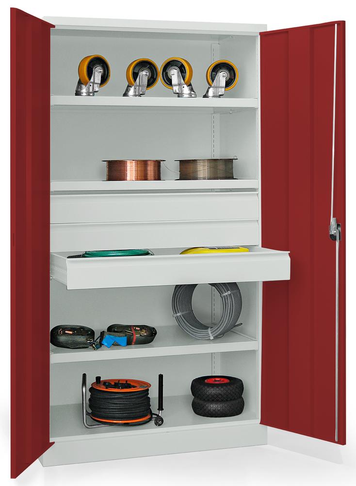 Schwerlastschrank ohne Mitteltrennwand | Rubinrot RAL 3003 | 1040 | 3 Schubladen H125 mm