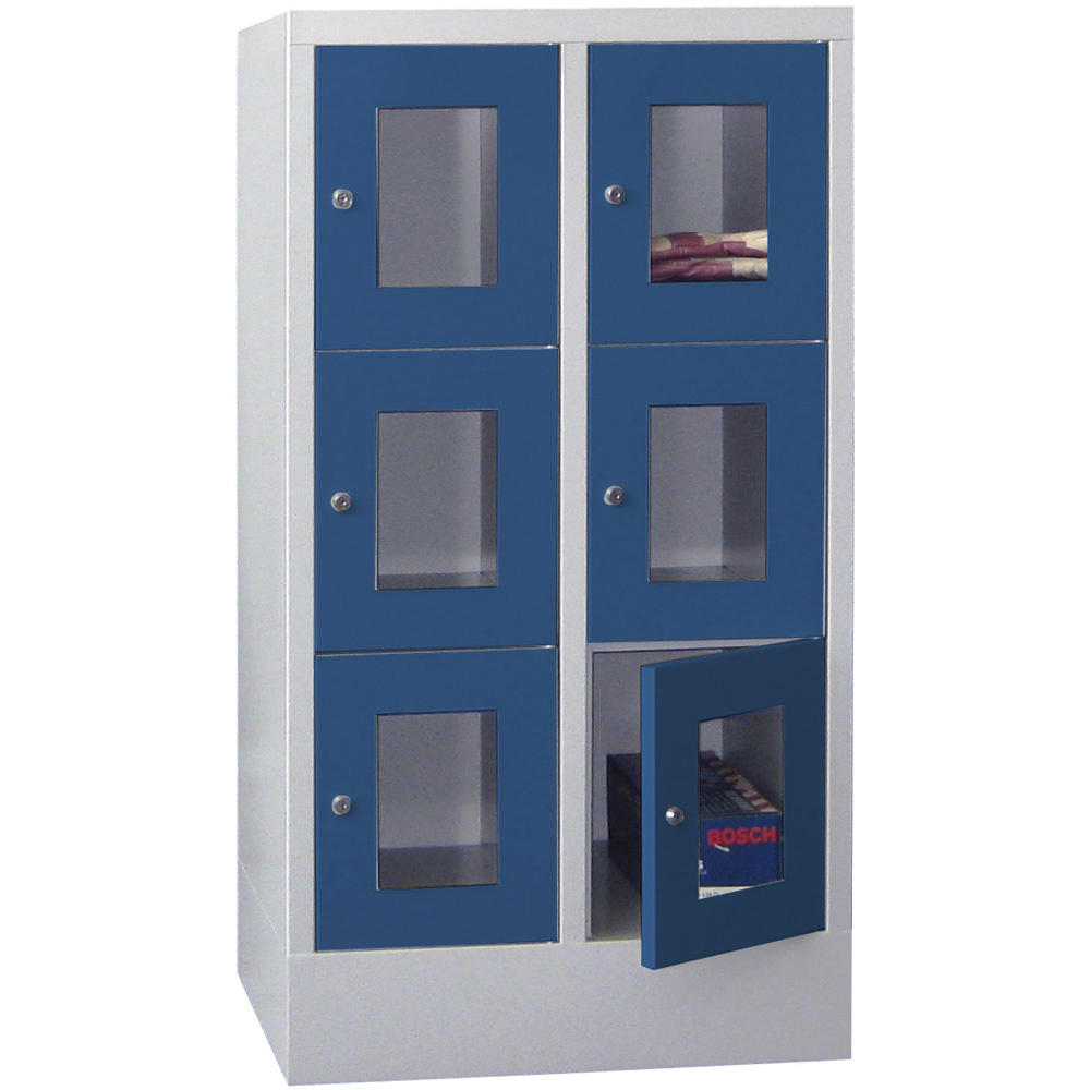 Schließfachschrank CLASSIC mit Sichtfenstertüren | Enzianblau RAL 5010 | 300 | 2 | 6
