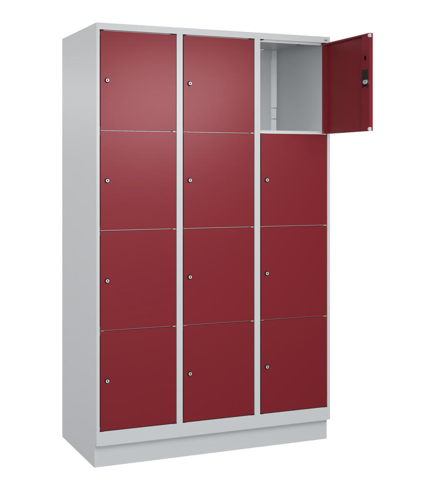 Schließfachschrank CLASSIC PLUS, mit Sockel | Rubinrot RAL 3003 | mit Sockel | Lichtgrau RAL 7035 | 400 | 3 | 12