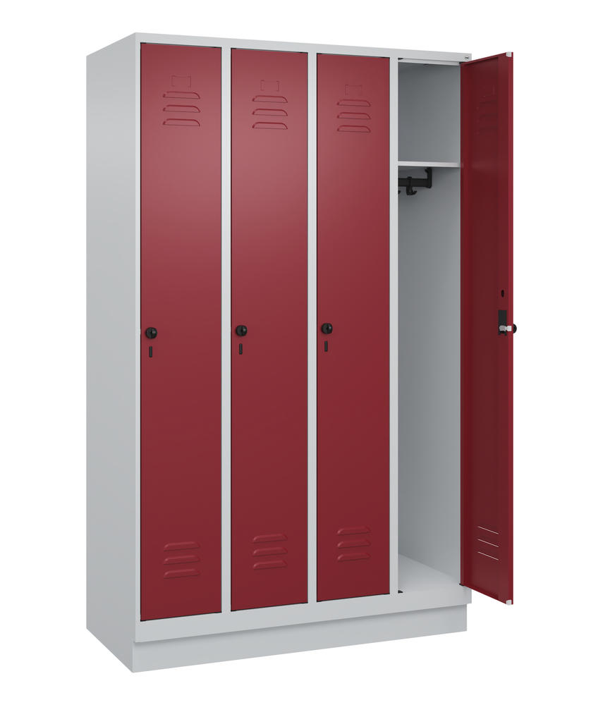 Garderoben-Stahlspind CLASSIC PLUS, mit Sockel | Rubinrot RAL 3003 | mit Sockel | Lichtgrau RAL 7035 | 300 | 4